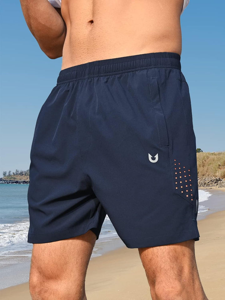 NORTHYARD Men's 5-Inch Navy Workout Athletic Shorts with Zipper Pockets for Football Front
