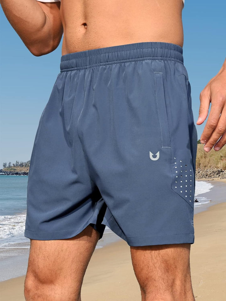 NORTHYARD Men's 5-Inch Federal Blue Workout Athletic Shorts with Zipper Pockets for Football Front