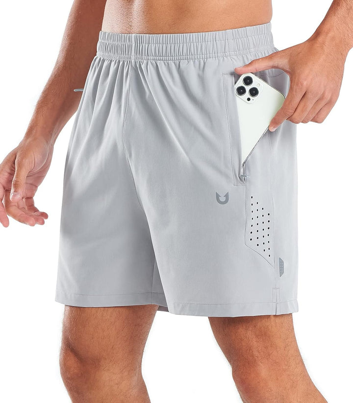 NORTHYARD Men's 5-Inch Light Grey Workout Athletic Shorts with Zipper Pockets for Football