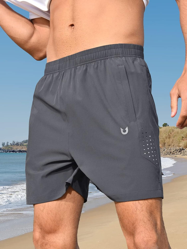 NORTHYARD Men's 5-Inch Dark Grey Workout Athletic Shorts with Zipper Pockets for Football Front