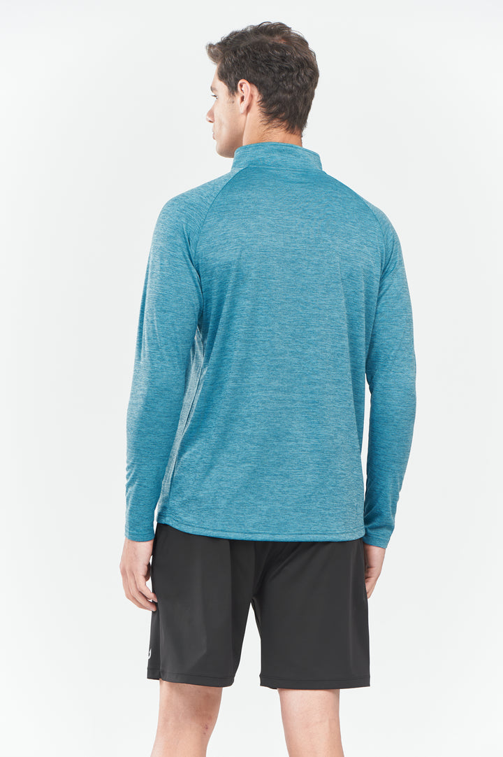 Men's Coral Heather Quarter 1/4 Zip Sweatshirt Pullover lightweight Athletic Shirts Back