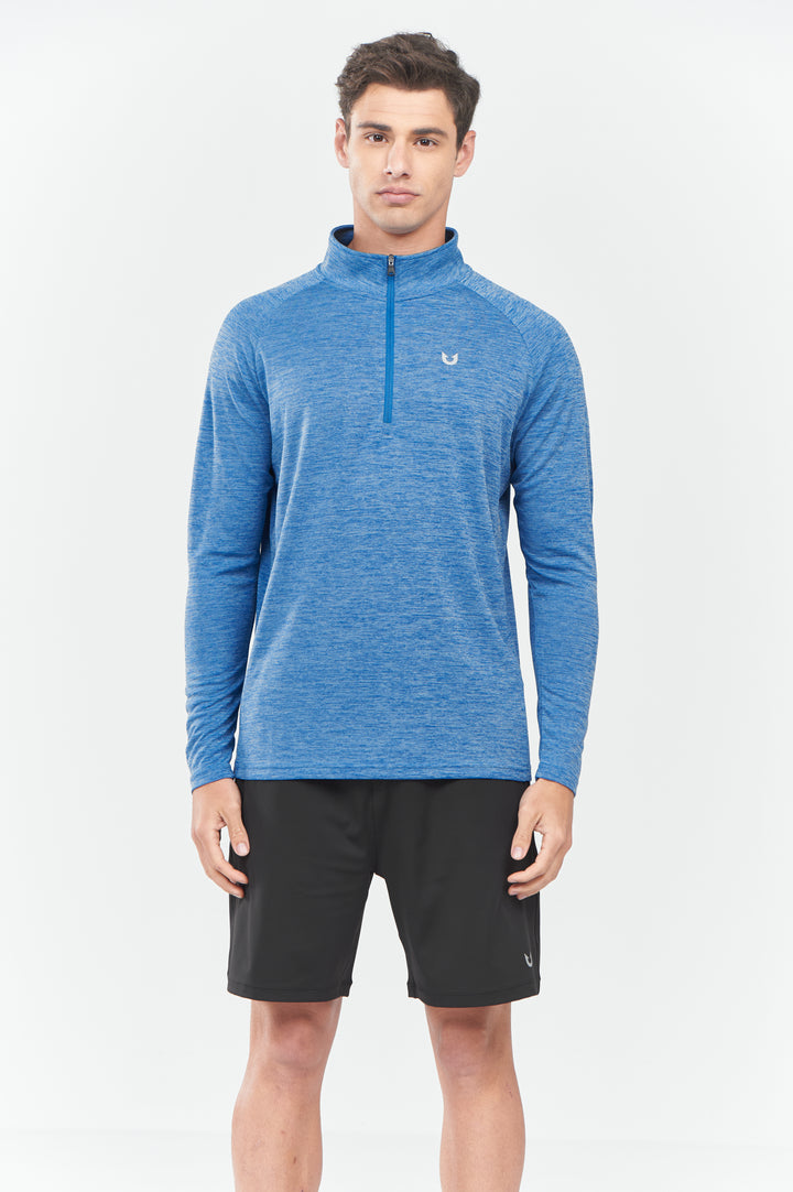 Men's Blue Heather Quarter 1/4 Zip Sweatshirt Pullover lightweight Athletic Shirts