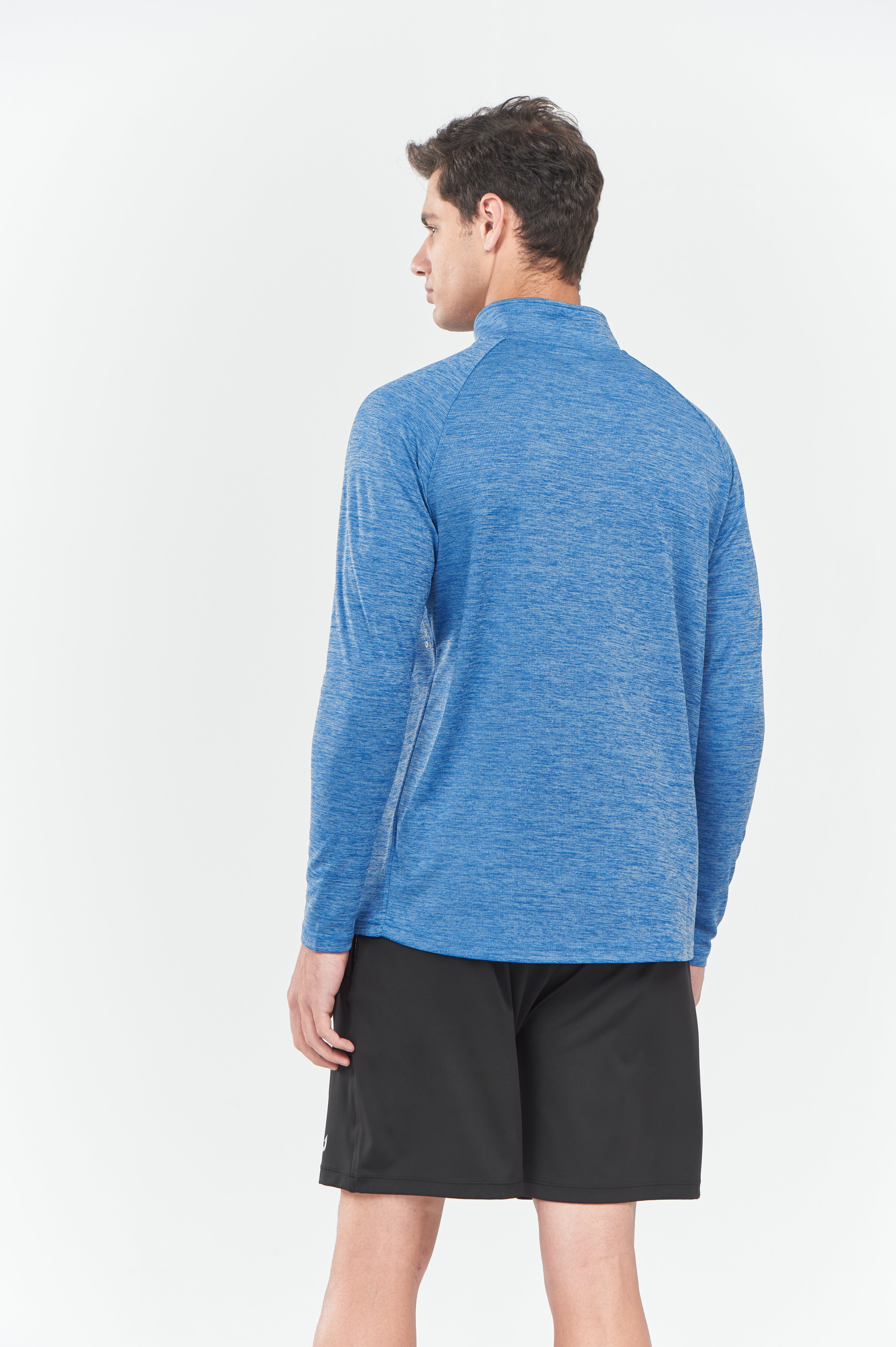 Men's Blue Heather Quarter 1/4 Zip Sweatshirt Pullover lightweight Athletic Shirts Back