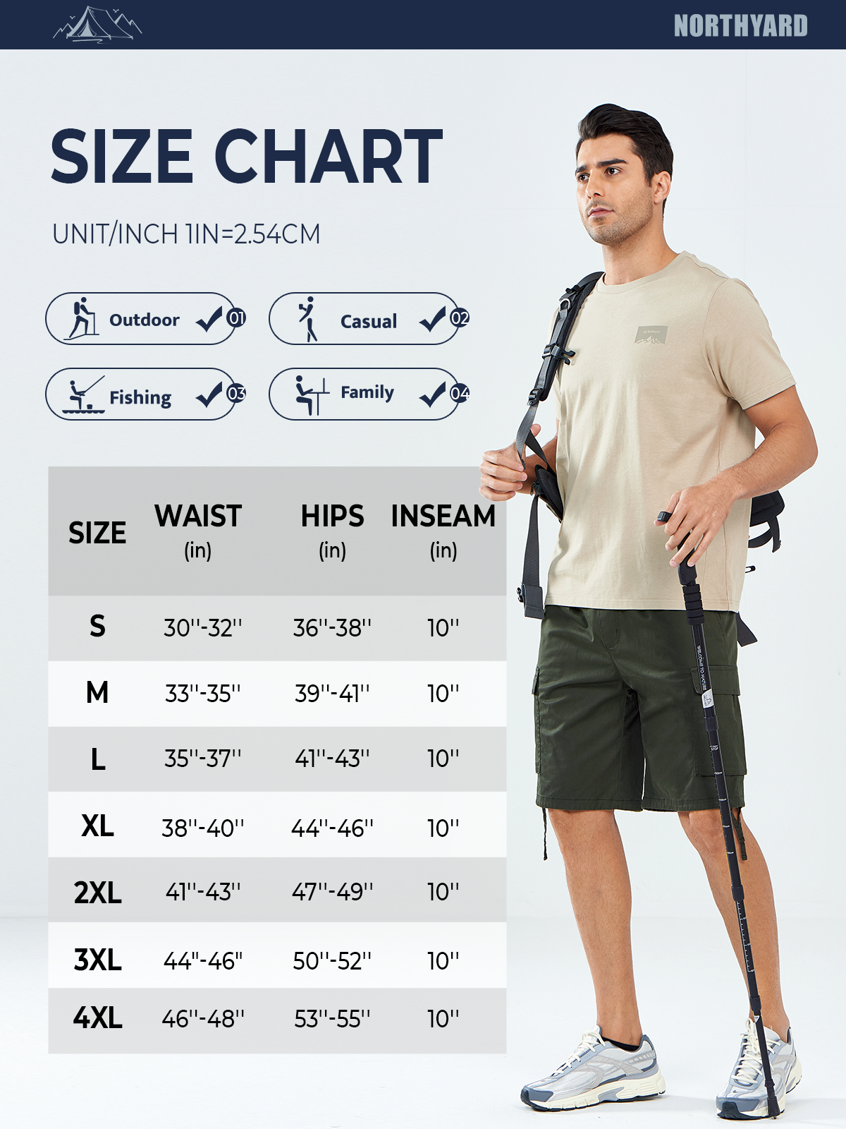 Men's Casual Outdoor Cargo Shorts with Pockets Twill for Hiking