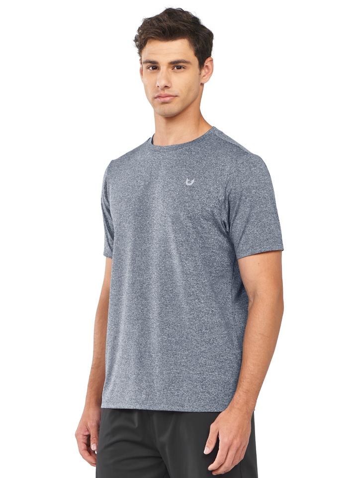 Northyard Men's Blue Heather Crew Workout T Shirts Performance Breathable for Gym Training