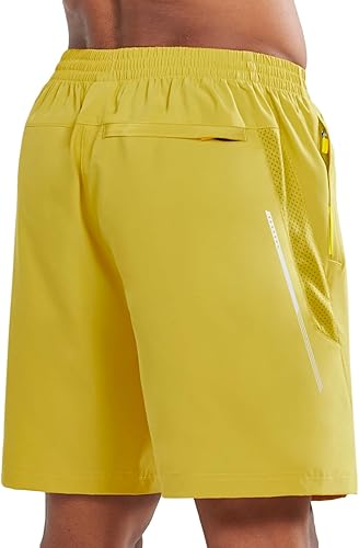 Men's Yellow Lounge Athletic Workout 7 inch Shorts Pocket