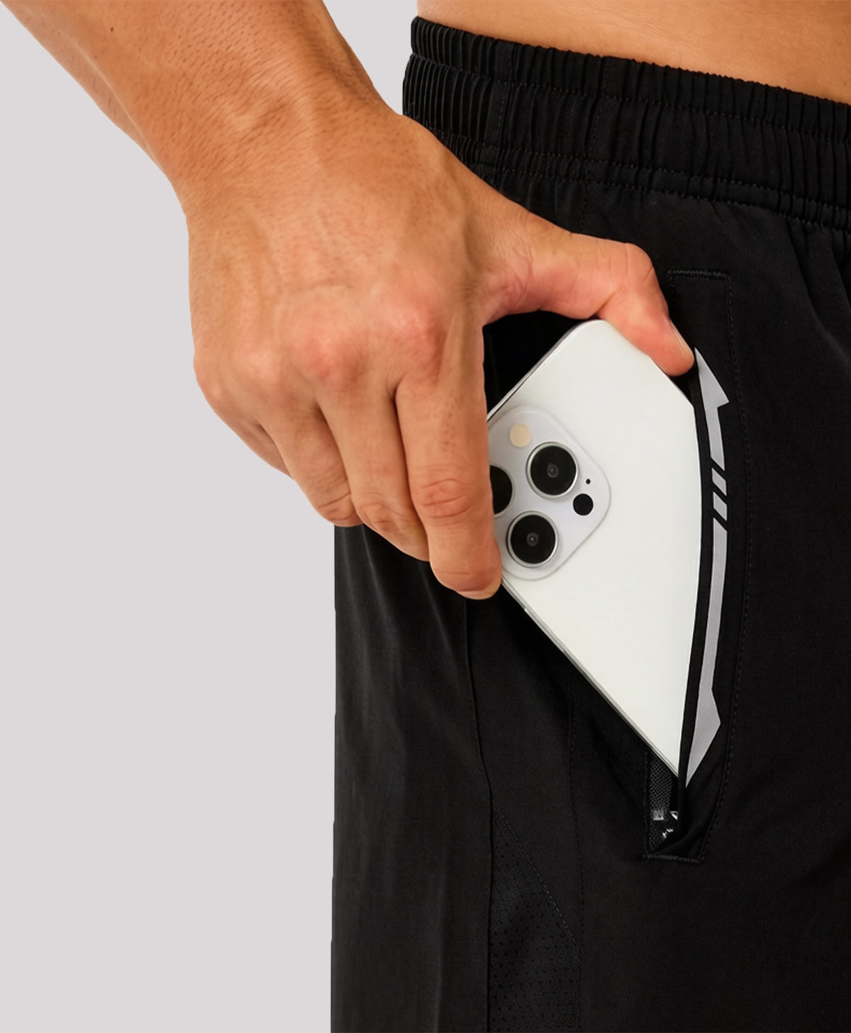 
Men's 7" Stretchy Performance Pickleball Shorts with Triple Secure Zipper Pockets — BLACK