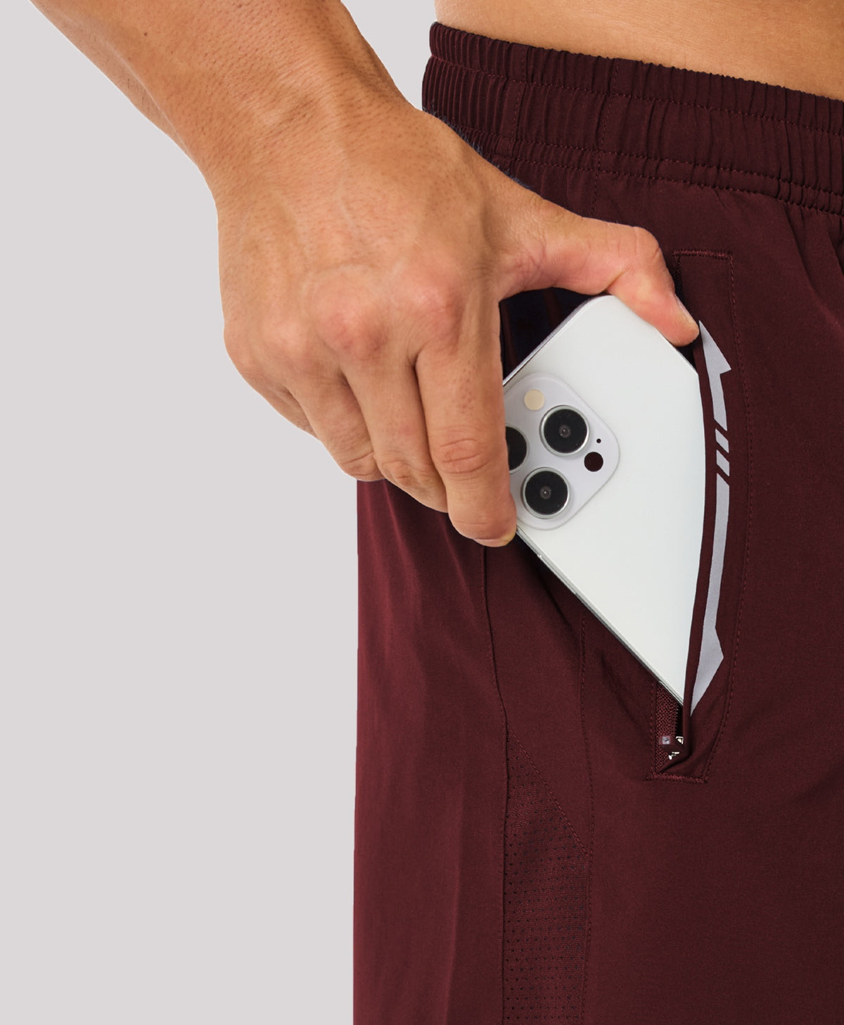 
Men's 7" Stretchy Performance Pickleball Shorts with Triple Secure Zipper Pockets — WINE