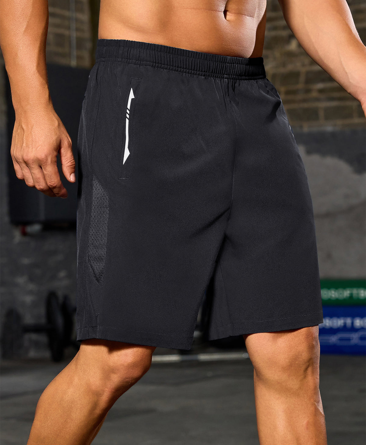 
Men's 9" Micro-Air Breathable Workout Shorts with 3 Zip Pockets — BLACK