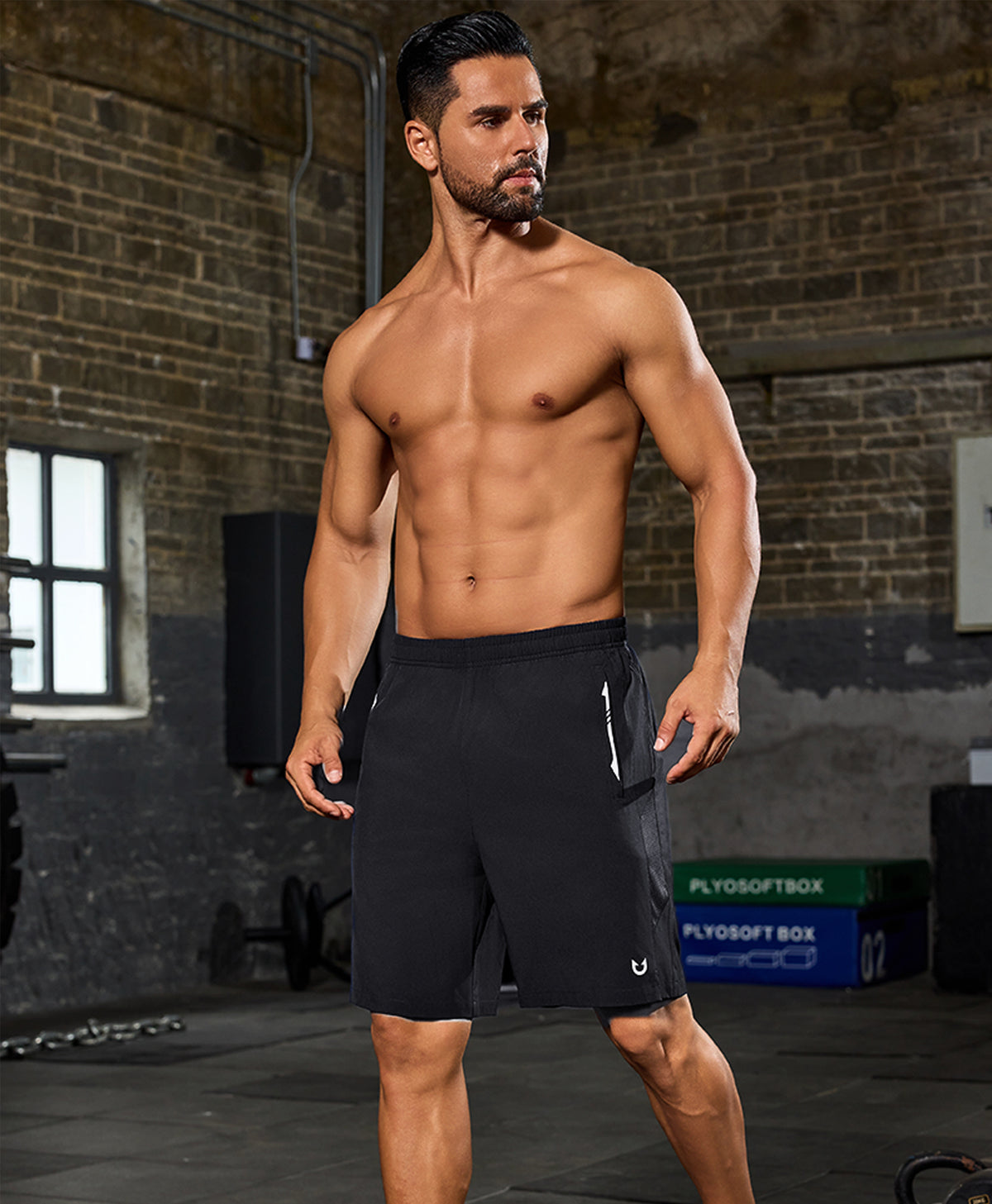 
Men's 9" Micro-Air Breathable Workout Shorts with 3 Zip Pockets — BLACK