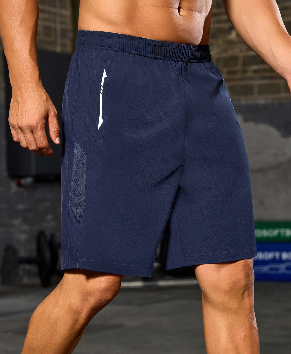 
Men's 9" Micro-Air Breathable Workout Shorts with 3 Zip Pockets — NAVY