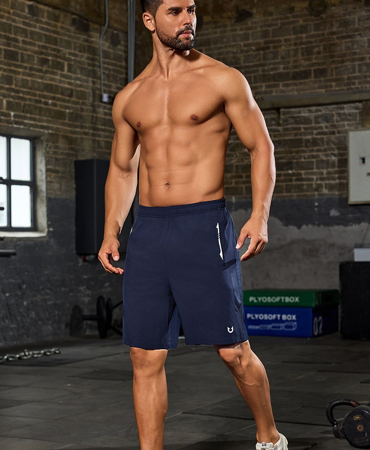 
Men's 9" Micro-Air Breathable Workout Shorts with 3 Zip Pockets — NAVY