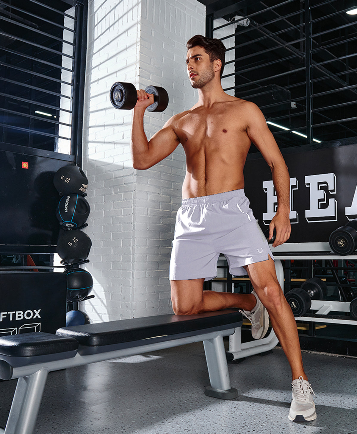 
Men's 5 Inch Inseam Workout Stretch Sweat Shorts for Cycling & Running — stone