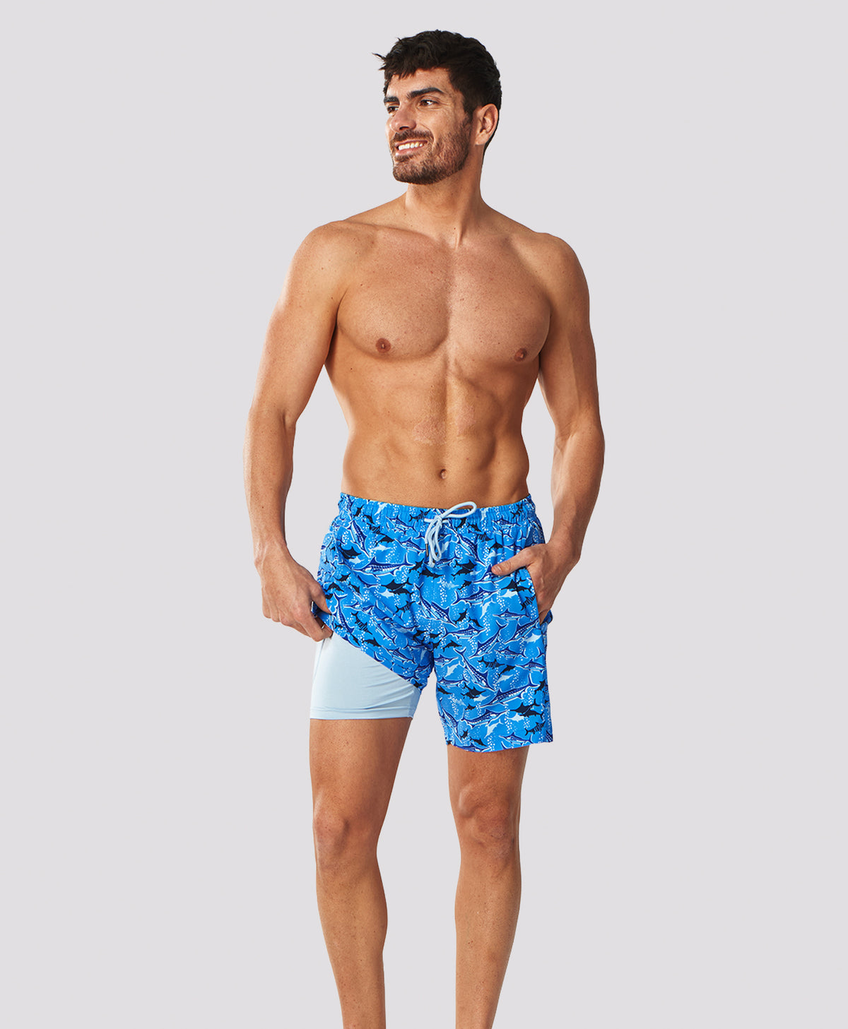 NORTHYARD Men's 2-in-1 High-Stretch 7" Swim Trunks with Pockets Quick Dry Drainage beach Board Shorts
#Color_OCEANSHARK