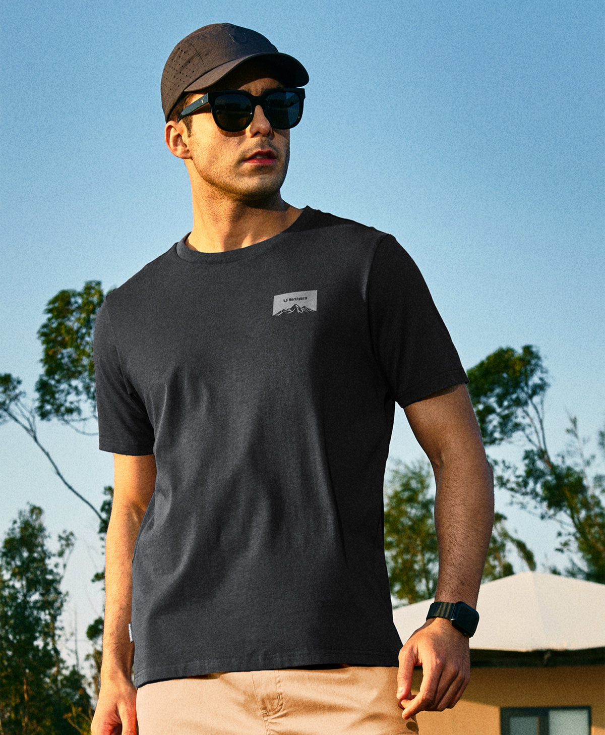 
Men's Heavyweight Cotton Graphic T-Shirt Durable Relaxed-Fit — BLACK