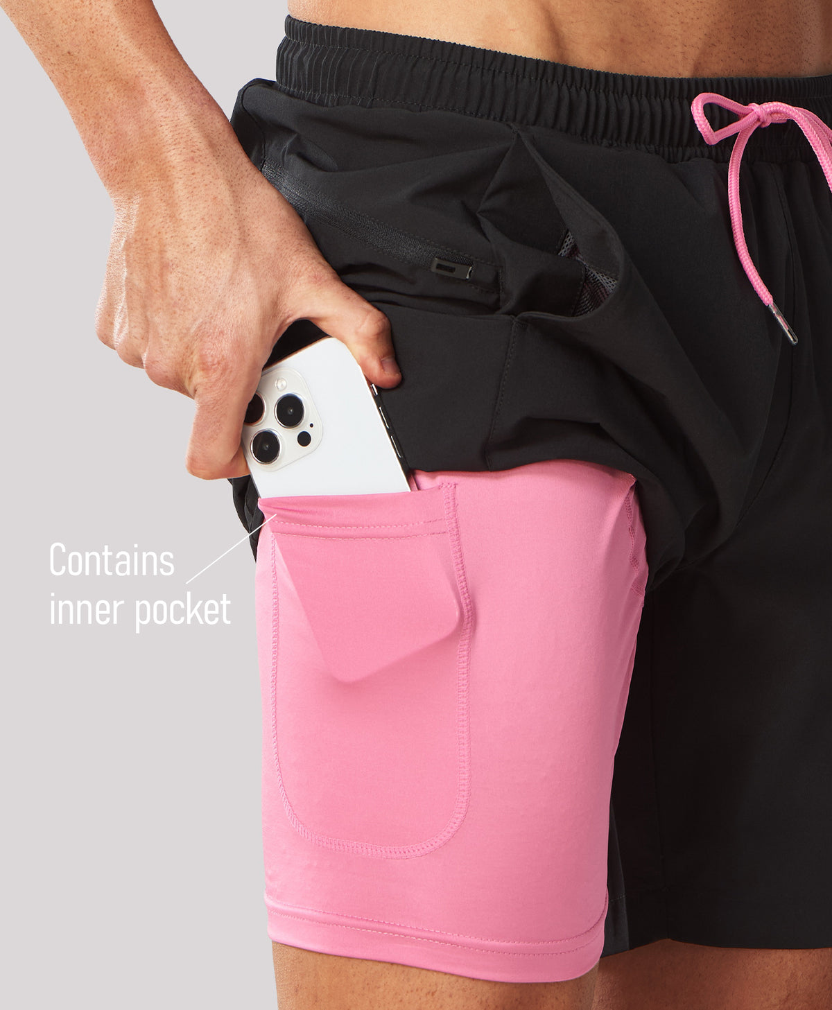 
Men's 2-in-1 High-Stretch 7" Swim Trunks with Pockets — BLACK
