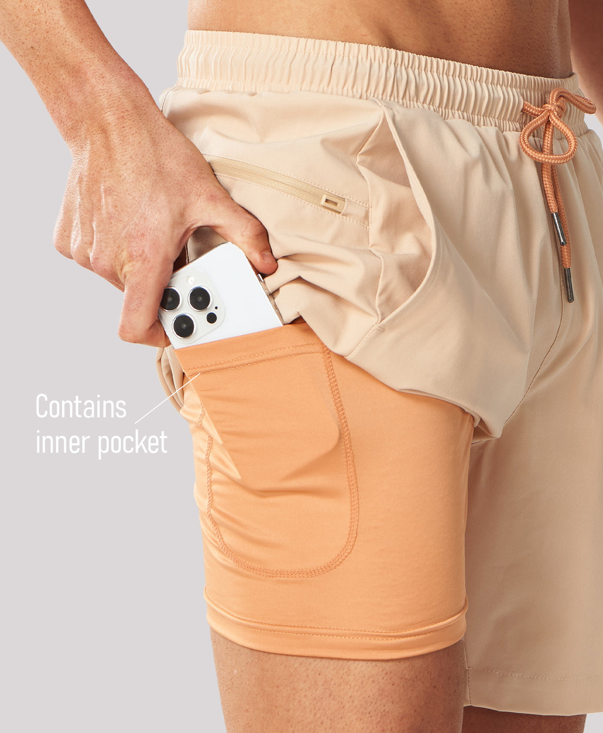 
Men's 2-in-1 High-Stretch 7" Swim Trunks with Pockets — KHAKI