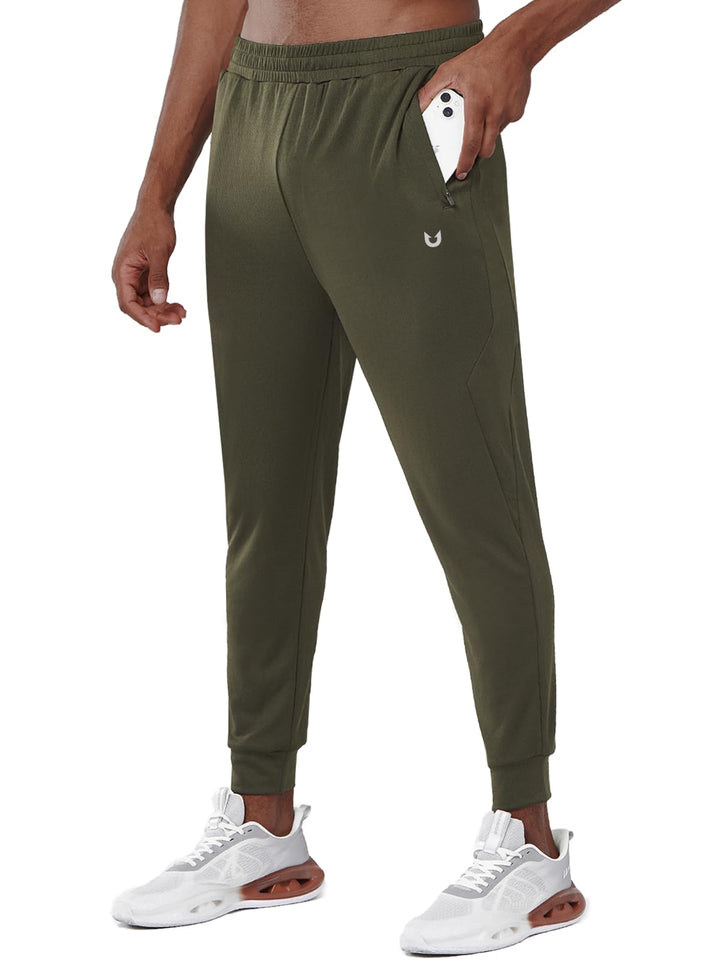 Men's Army Green Exercise Workout Joggers Tapered Lightweight Pants For Gym Hiking