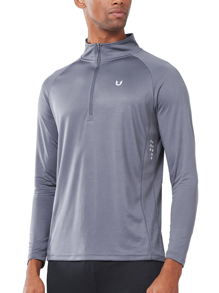 Men's Smoke Grey Quarter 1/4 Zip Sweatshirt Pullover lightweight Athletic Shirts
