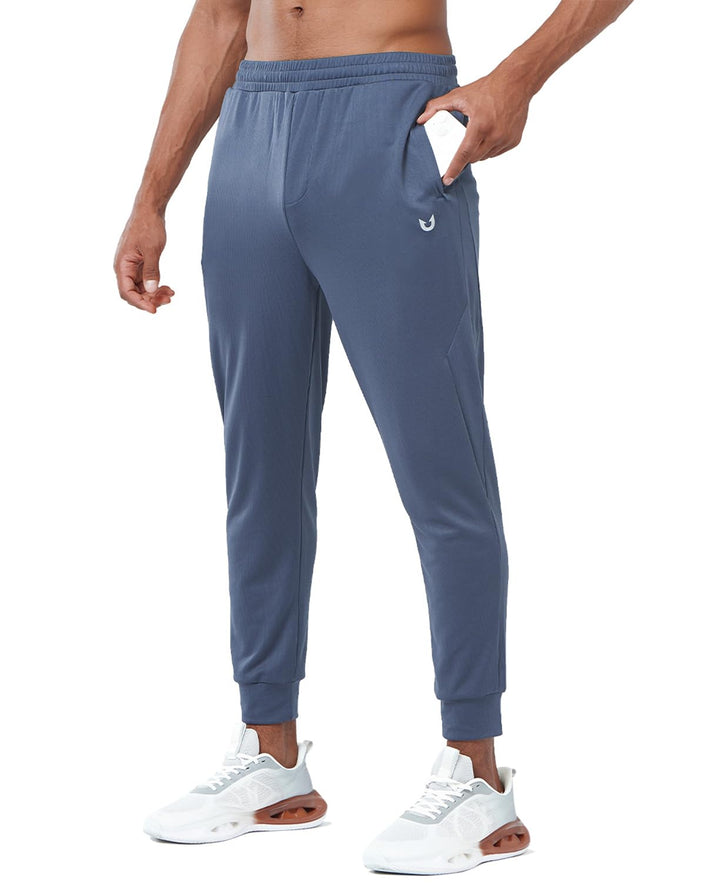 Men's Cool Grey Exercise Workout Joggers Tapered Lightweight Pants For Gym Hiking