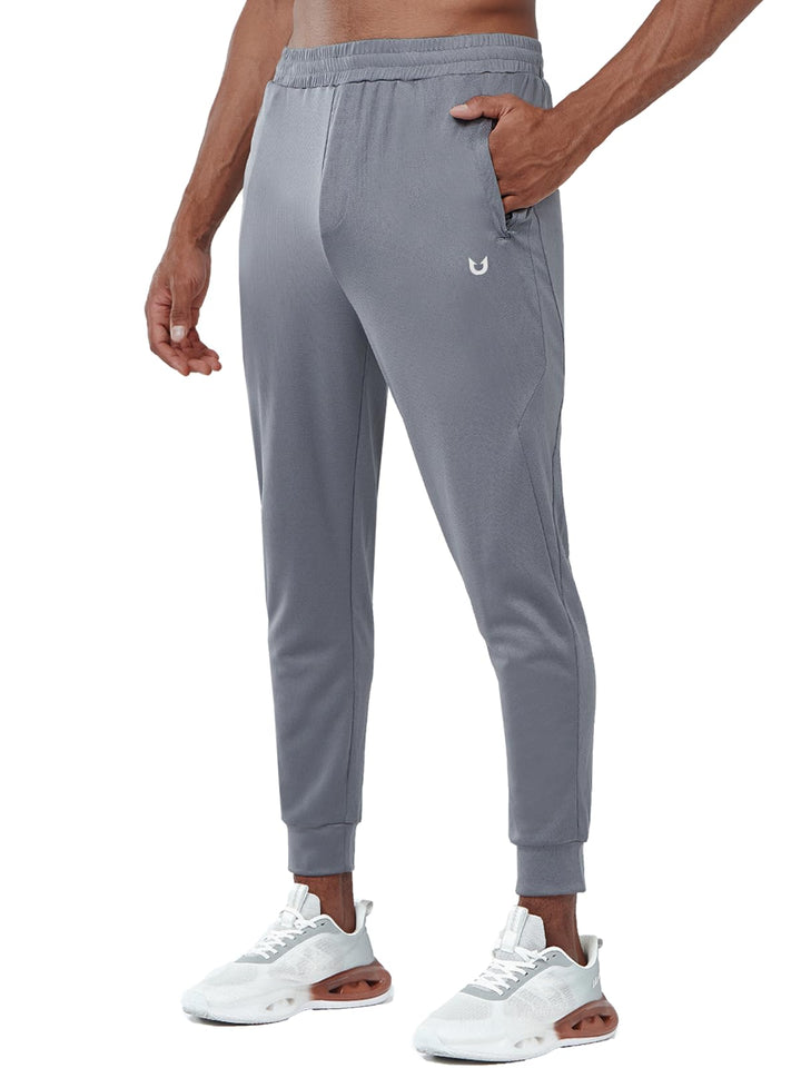 Men's Smoke Grey Exercise Workout Joggers Tapered Lightweight Pants For Gym Hiking