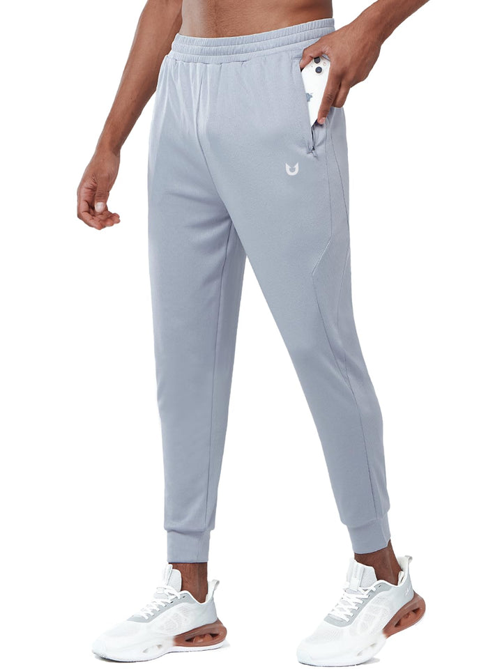 Men's Light Grey Exercise Workout Joggers Tapered Lightweight Pants For Gym Hiking