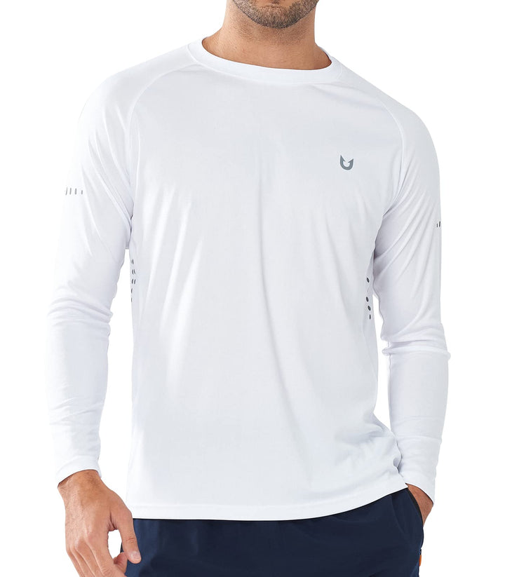 Northyard Men's White Lightweight Long Sleeve Running Shirts Fishing Sun Undershirts
