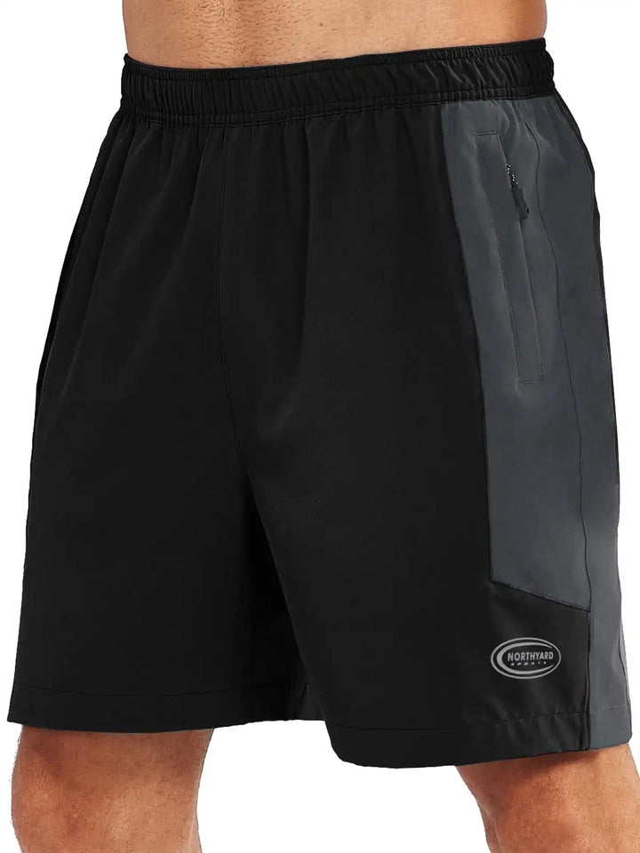 Men's Black Athletic 7" Shorts With Zipper Pockets