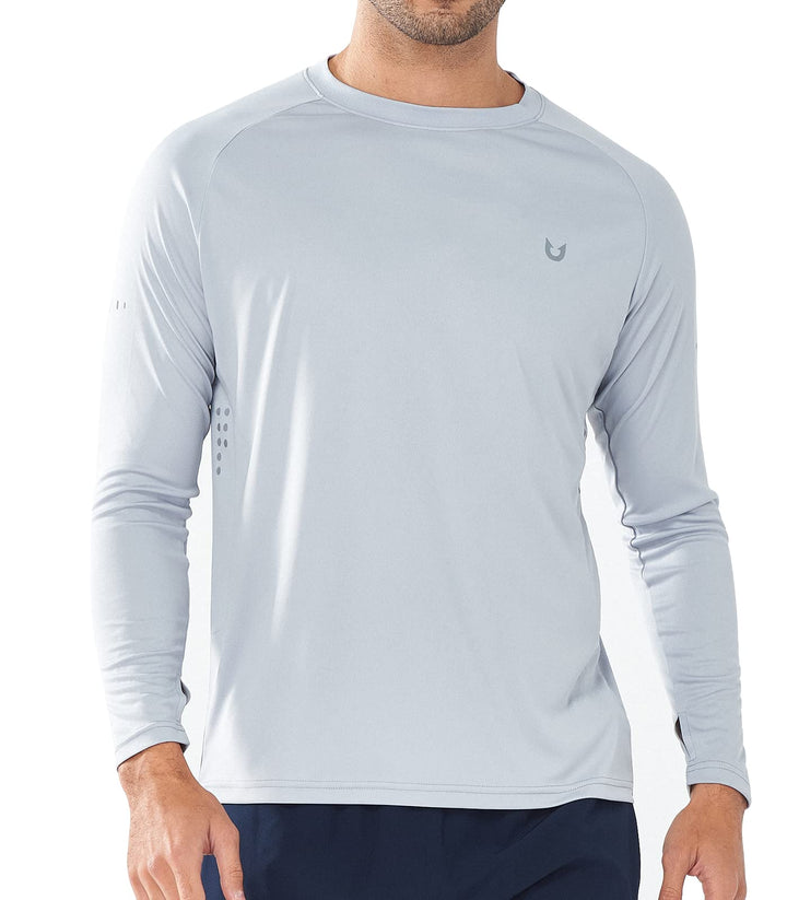 Northyard Men's Light Grey Lightweight Long Sleeve Running Shirts Fishing Sun Undershirts