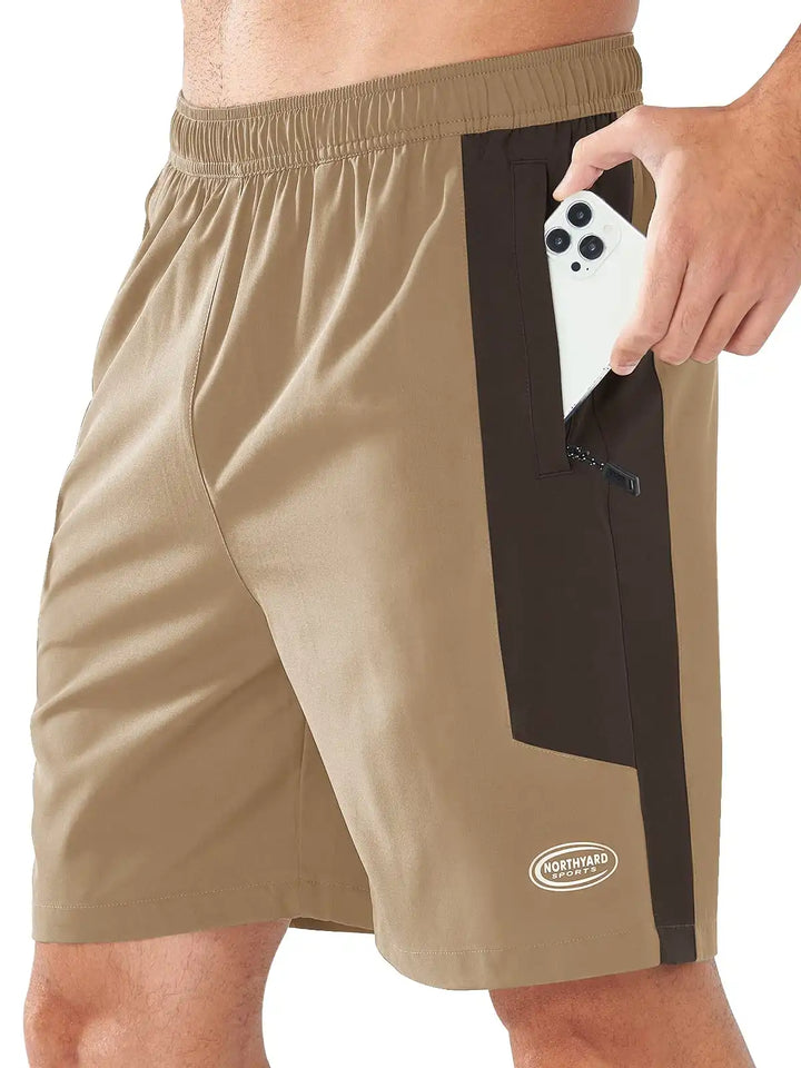Men's Khaki Athletic 7" Shorts With Zipper Pockets