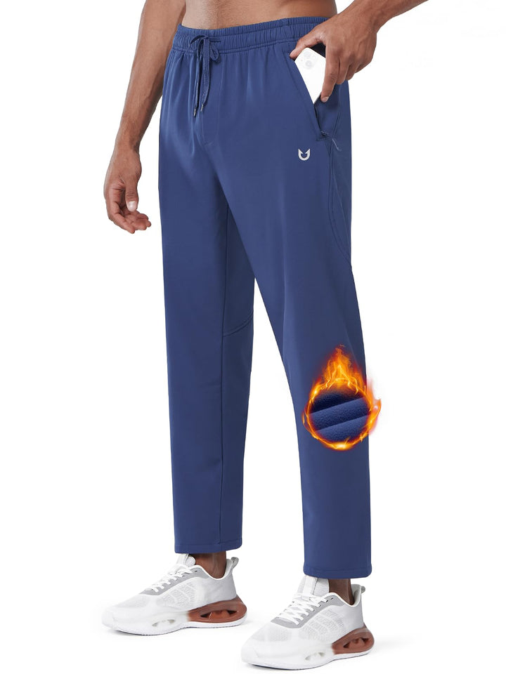 Men's Dark Blue Fleece Lined Pants Baggy Lounge Golf Work Casual Sweatpants