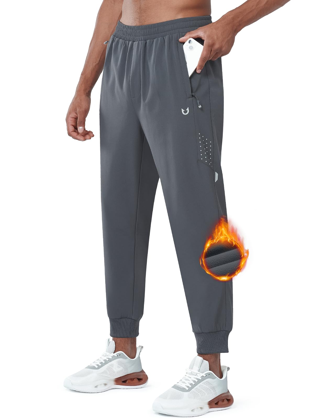 Mens Dark Grey Fleece Vuori Joggers Workout Hiking Sweatpants With Zipper Pocket