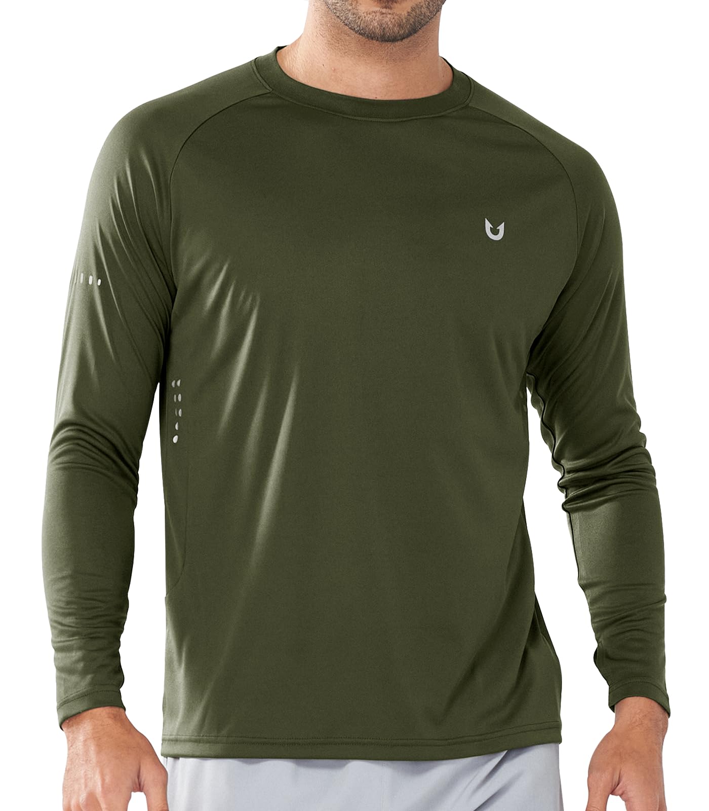 Northyard Men's Army Green Lightweight Long Sleeve Running Shirts Fishing Sun Undershirts