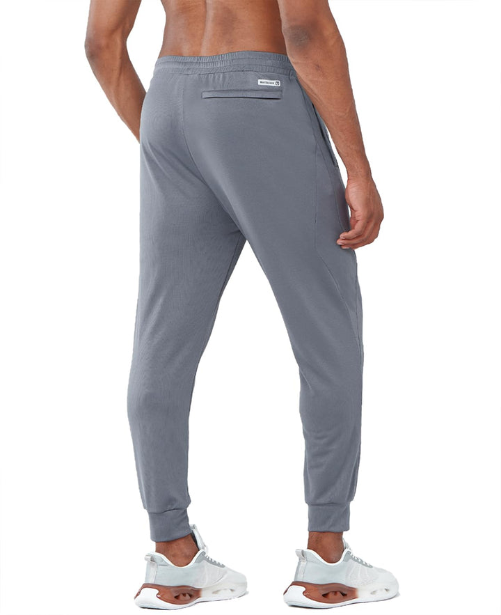 Men's Smoke Grey Exercise Workout Joggers Tapered Lightweight Pants For Gym Hiking Pockets