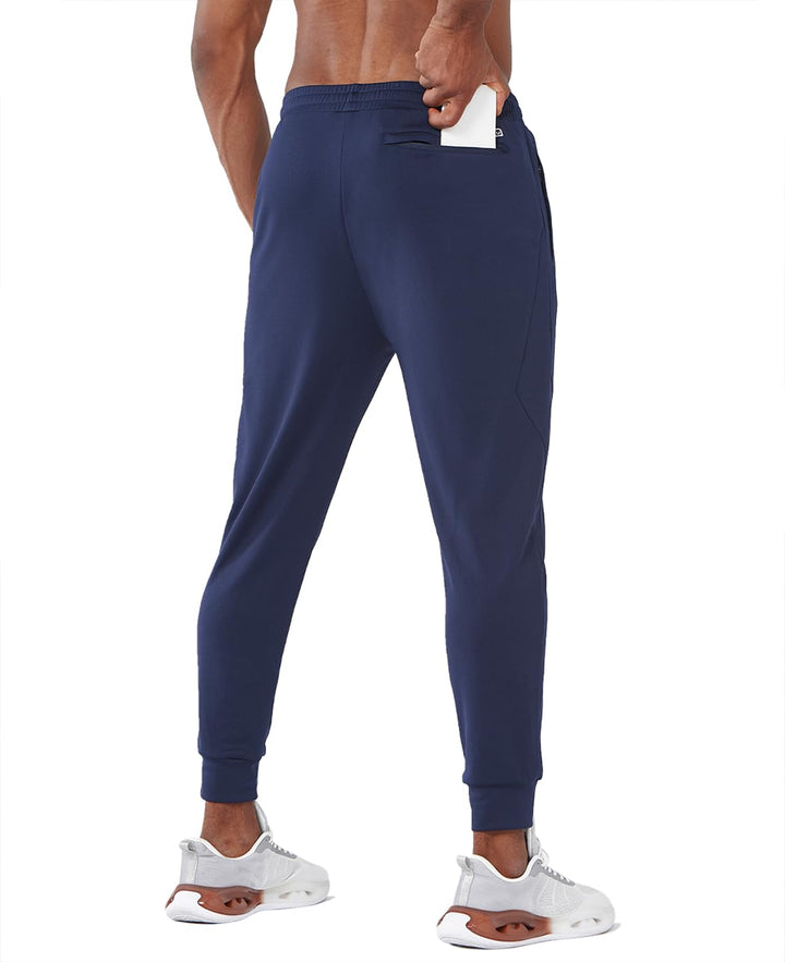 Men's Navy Exercise Workout Joggers Tapered Lightweight Pants For Gym Hiking Pockets