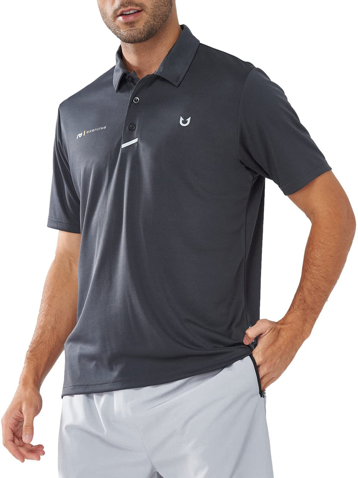 NORTHYARD Men's Dark Grey Business Casual Polo Golf Shirts Button Short Sleeve for Tennis
