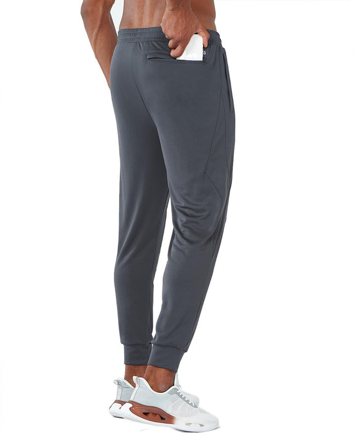 Men's Dark Grey Exercise Workout Joggers Tapered Lightweight Pants For Gym Hiking Pockets