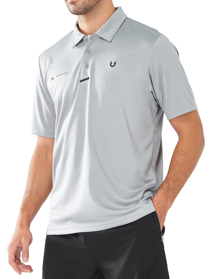 NORTHYARD Men's Light Grey Business Casual Polo Golf Shirts Button Short Sleeve for Tennis