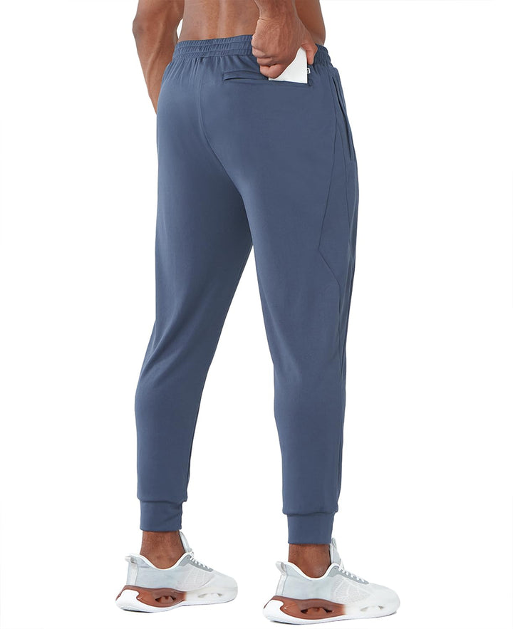 Men's Cool Grey Exercise Workout Joggers Tapered Lightweight Pants For Gym Hiking Pockets