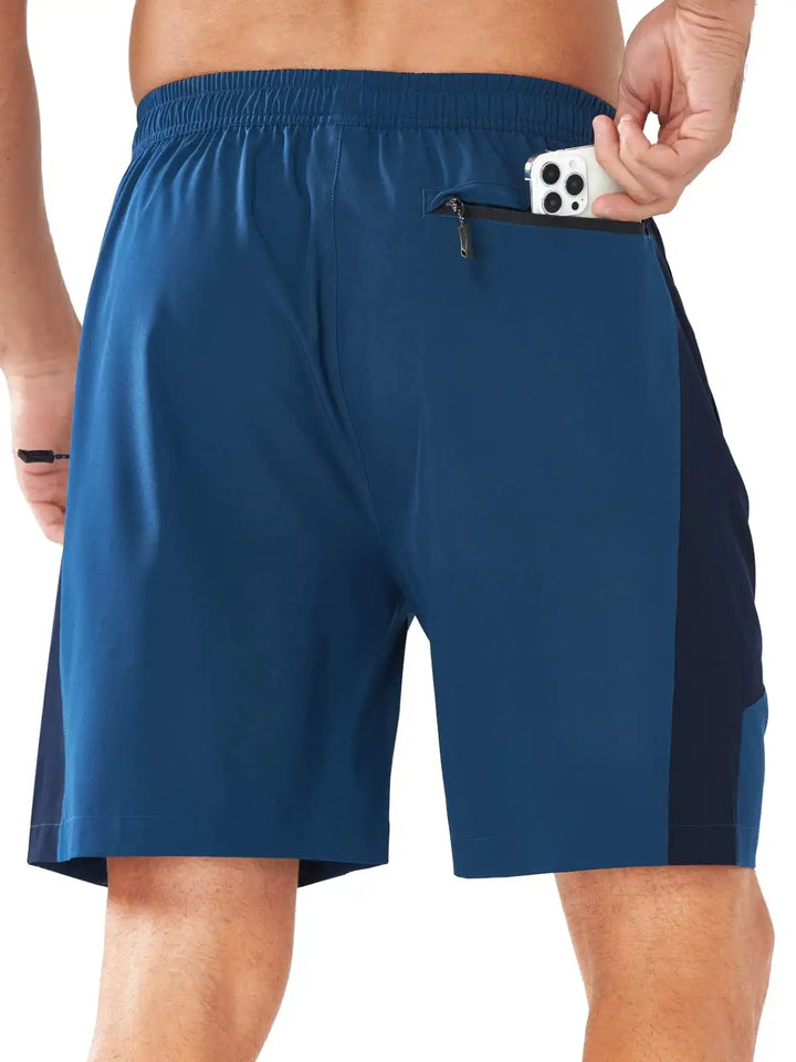 Men's Sea Blue Athletic 7" Shorts With Zipper Pockets Back