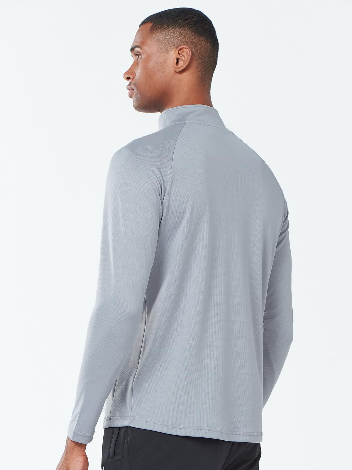 Men's Light Grey Quarter 1/4 Zip Sweatshirt Pullover lightweight Athletic Shirts Back
