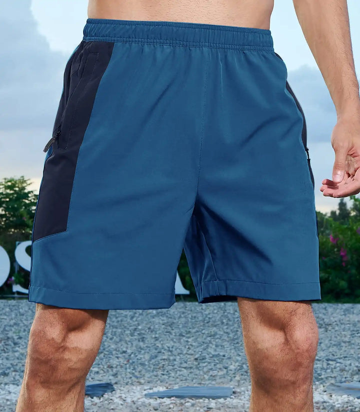 Men's Sea Blue Athletic 7" Shorts With Zipper Pockets Front
