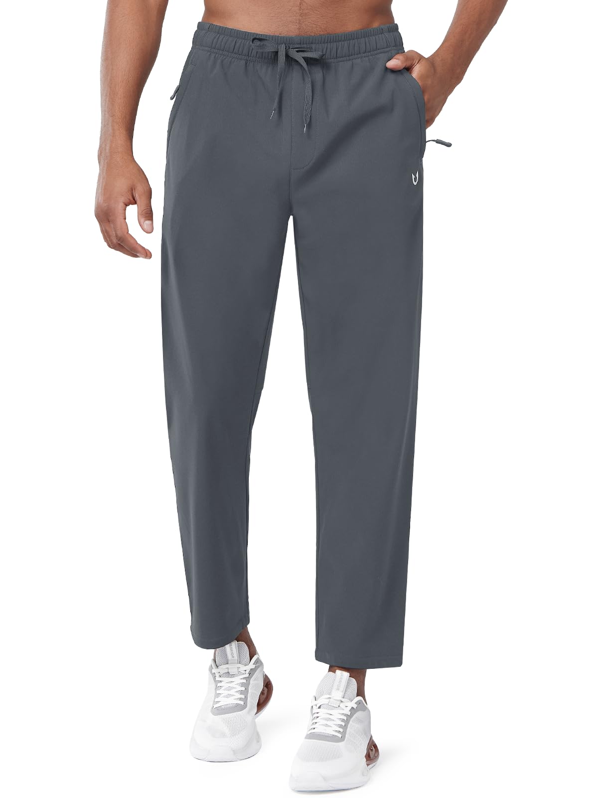 Men's Dark Grey Fleece Lined Pants Baggy Lounge Golf Work Casual Sweatpants Front