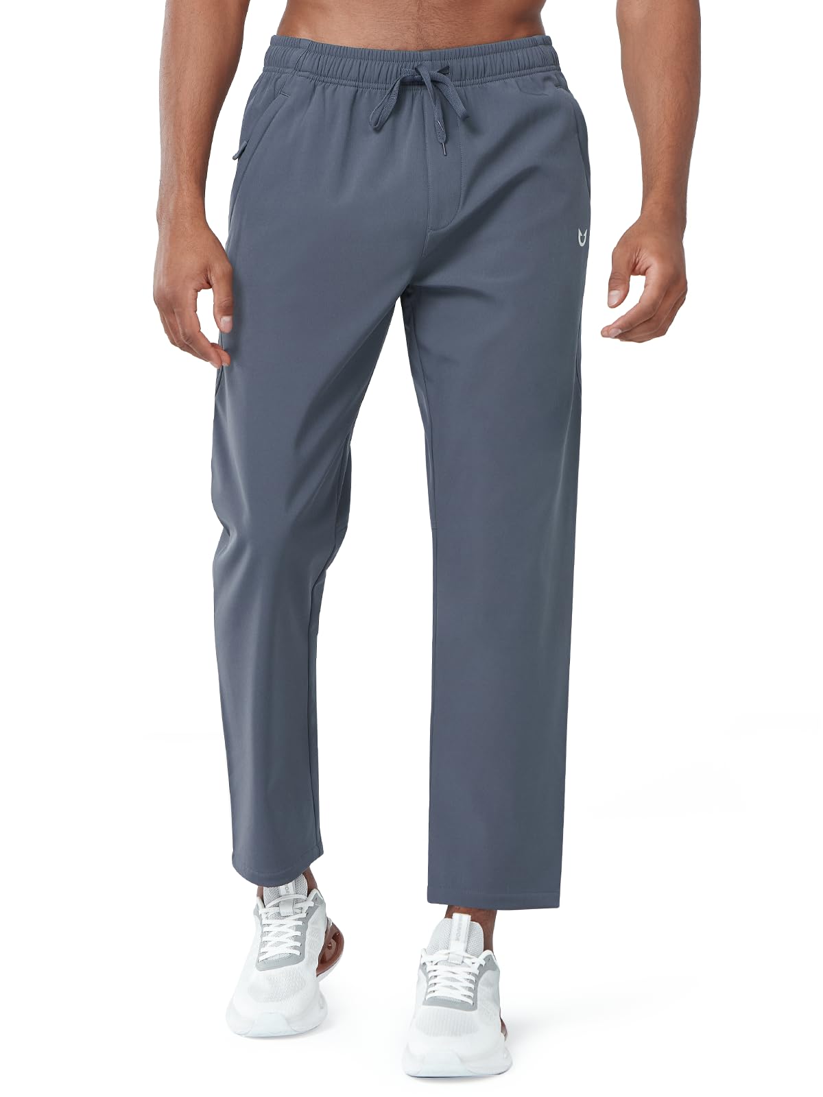 Men's Cool Grey Fleece Lined Pants Baggy Lounge Golf Work Casual Sweatpants Front