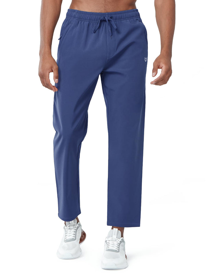 Men's Dark Blue Fleece Lined Pants Baggy Lounge Golf Work Casual Sweatpants Front