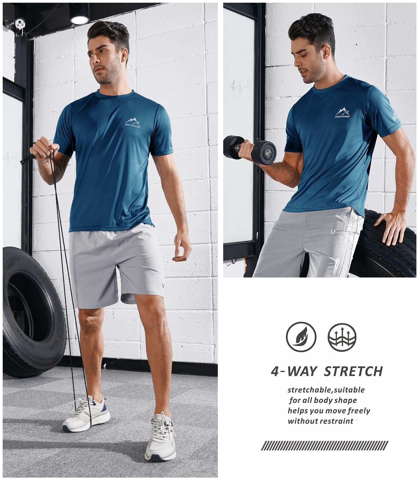 Men's Athletic Running T-Shirts Short Sleeve Workout Dry fit Gym Sport