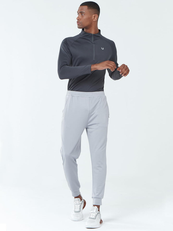 Men's Light Grey Exercise Workout Joggers Tapered Lightweight Pants For Gym Hiking Front
