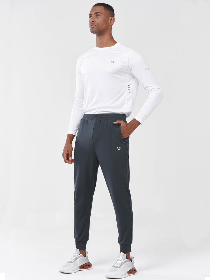 Men's Dark Grey Exercise Workout Joggers Tapered Lightweight Pants For Gym Hiking Front