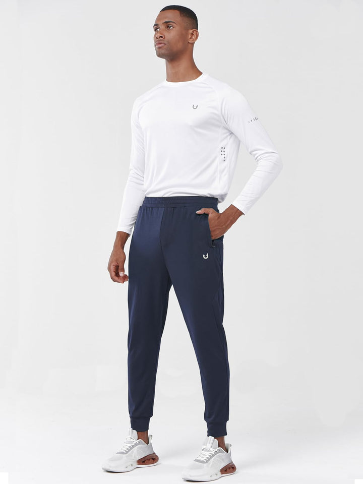 Men's Navy Exercise Workout Joggers Tapered Lightweight Pants For Gym Hiking Front
