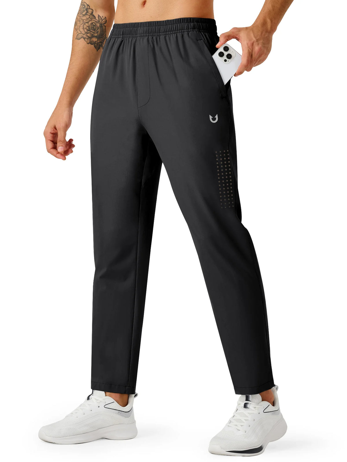 
Men's Open-Bottom Running Workout Pants with 3 Zipper Pockets — NORTHYARD men's black open-bottom workout pants, front view on model — black